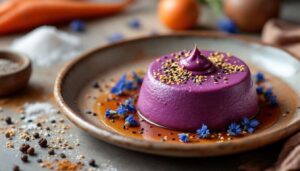 Une entrée haute en couleur : cette mousse aux carottes violettes fait son petit effet à table