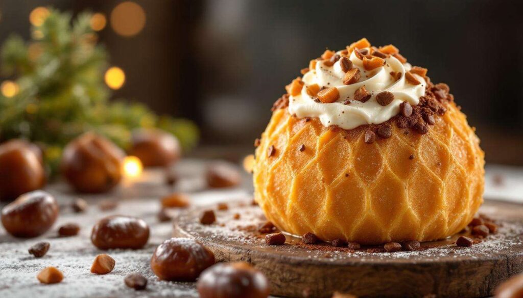 Léger, glacé, onctueux : ce Mont-Blanc au marron maison revisité en sphère croustillante fait fondre les gourmets