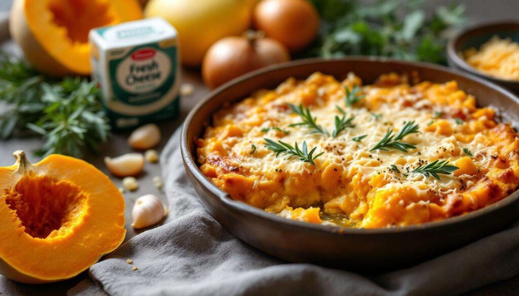 Gratin butternut-fromage frais au four : douceur fondante, herbes fraîches et crème pour réchauffer les soirs d’hiver