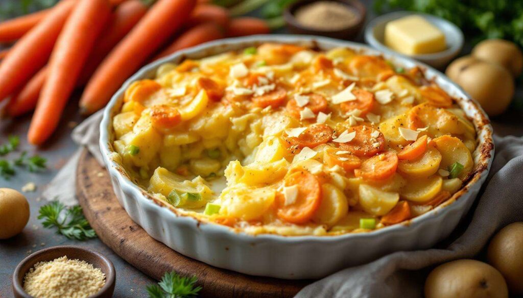 Gratin de pommes de terre, poireaux et carottes : fondant, bien doré et ultra simple à préparer au quotidien