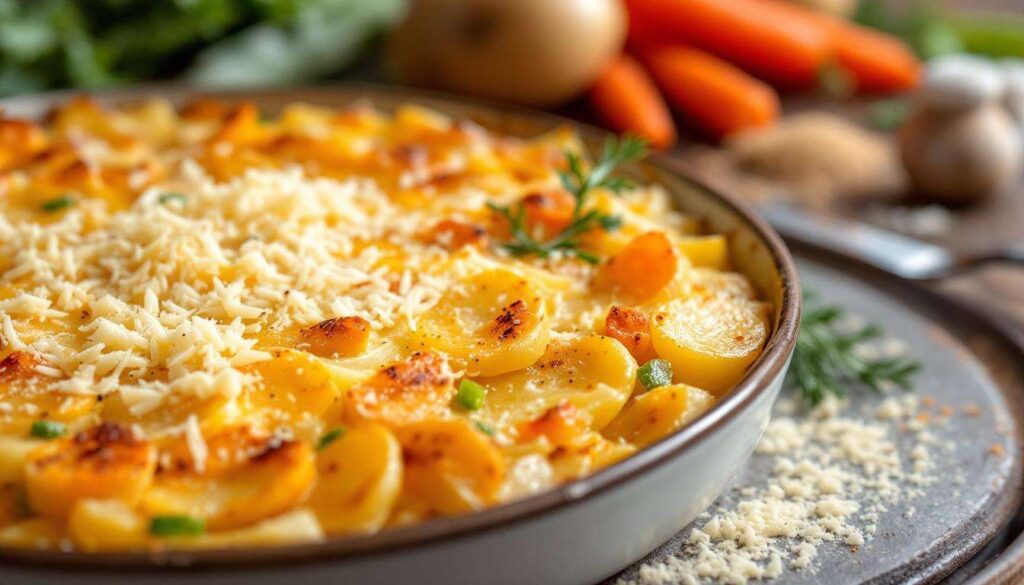 Gratin de pommes de terre, poireaux et carottes : fondant, délicieusement doré et ultra simple à faire au quotidien