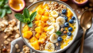 Smoothie bowl kéfir-mangue-passion : le petit-déjeuner fermenté qui cumule probiotiques et vitamines en un bol